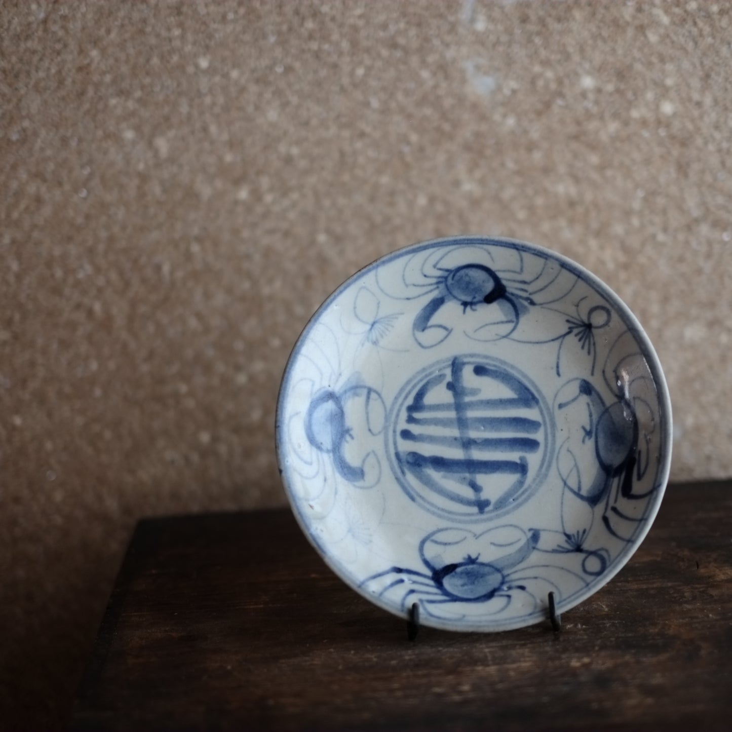 時代　太白手　瀬戸・美濃　蟹寿紋染付平皿 (江戸時代)