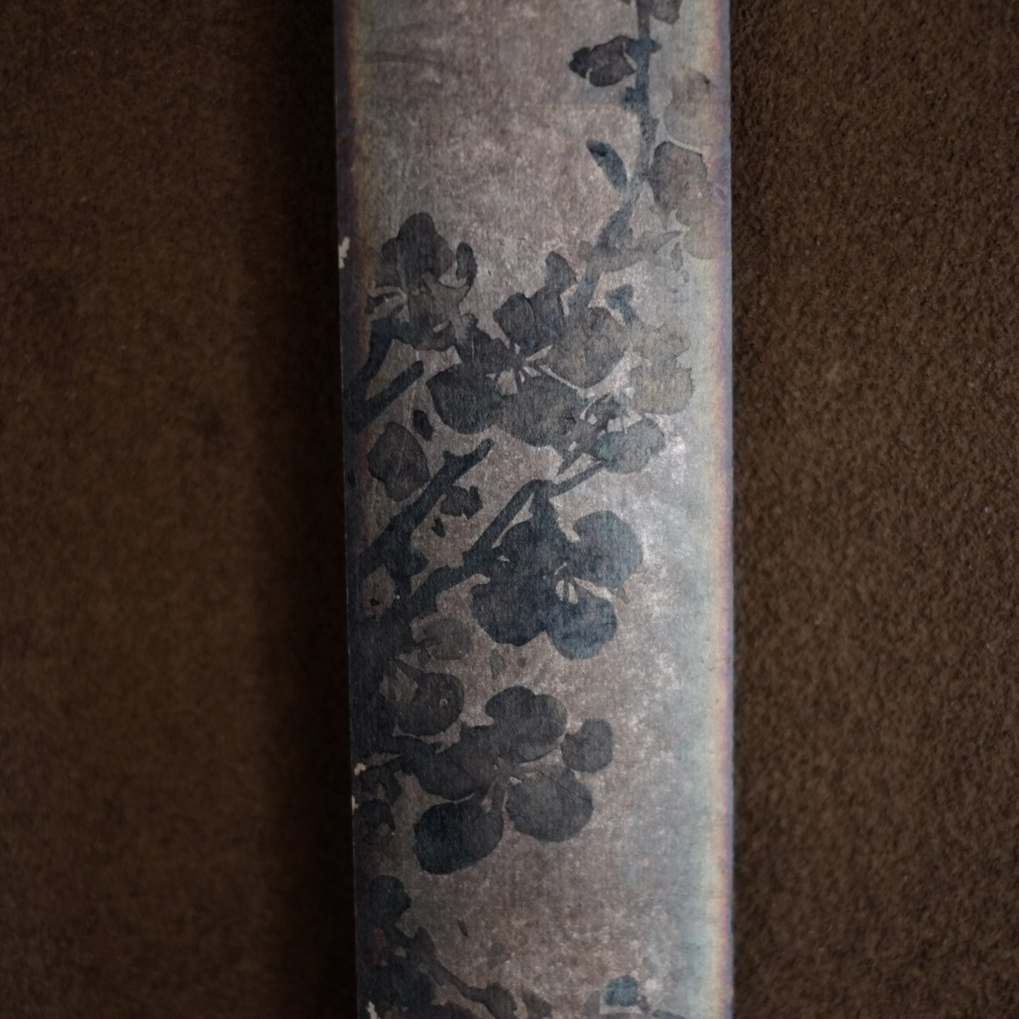 時代　銀地紙本梅図　水墨画　短冊