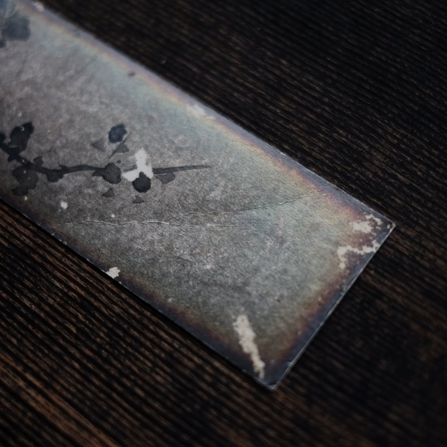 時代　銀地紙本梅図　水墨画　短冊