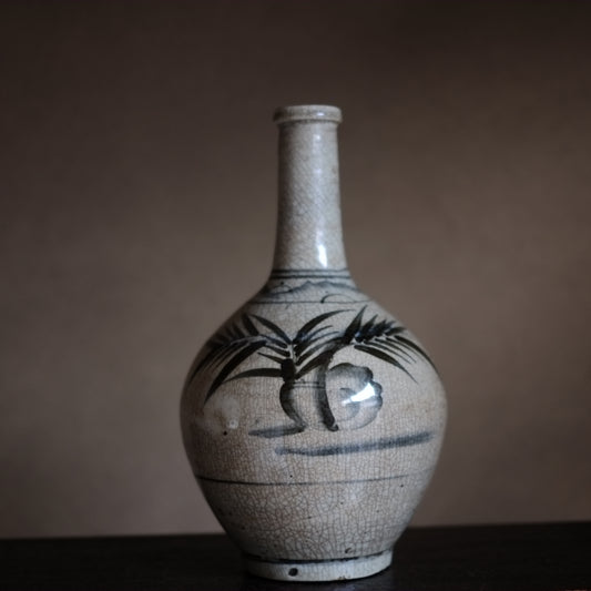 時代 陶胎染付笹文徳利 (江戸時代) 18-19世紀