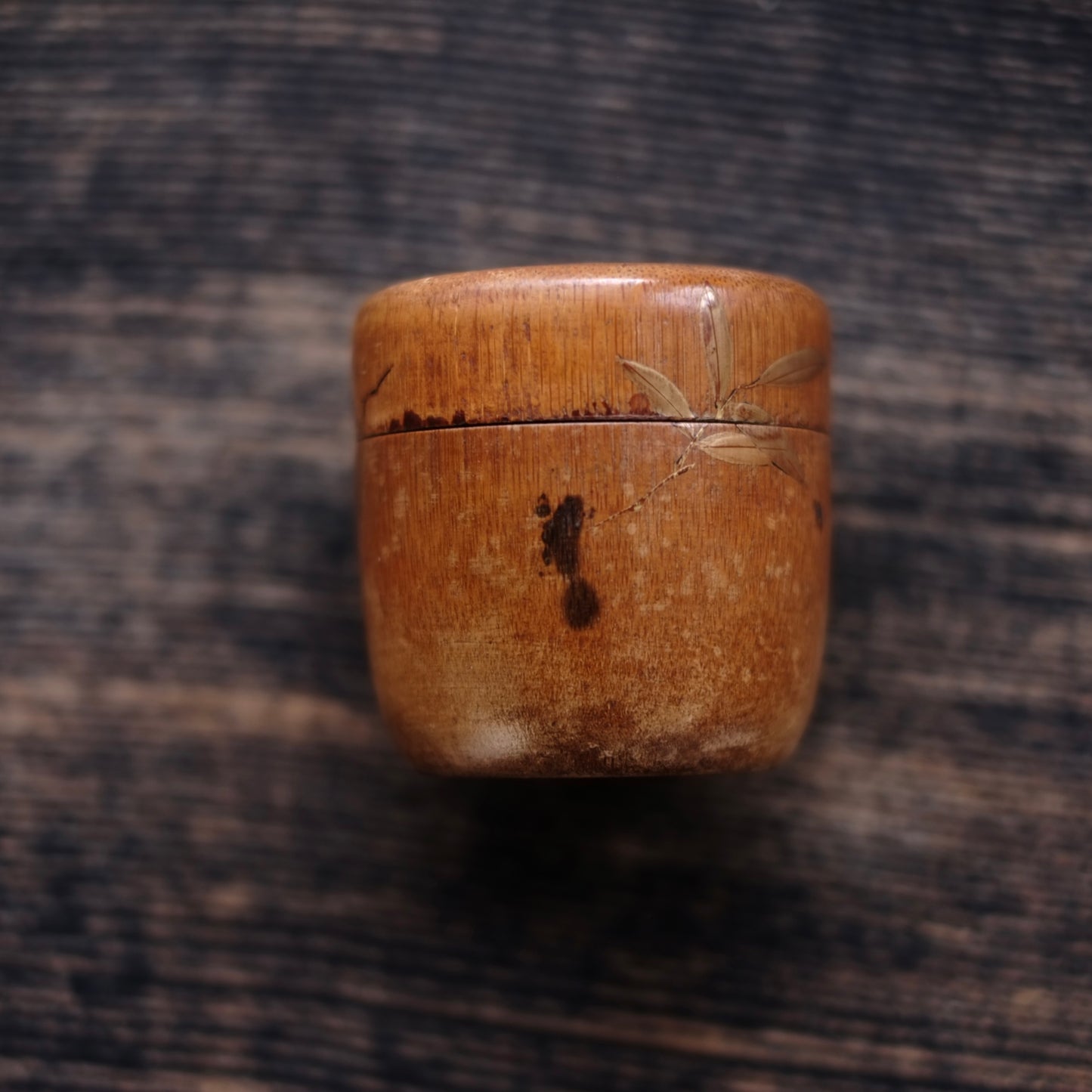 時代　素地竹工笹金蒔絵　棗　(19世紀-20世紀)