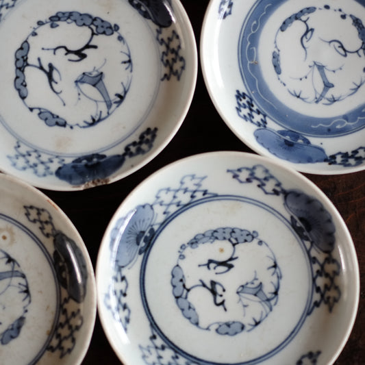 古伊万里染付 松竹梅図 六寸平皿 5客揃 (江戸時代19世紀)