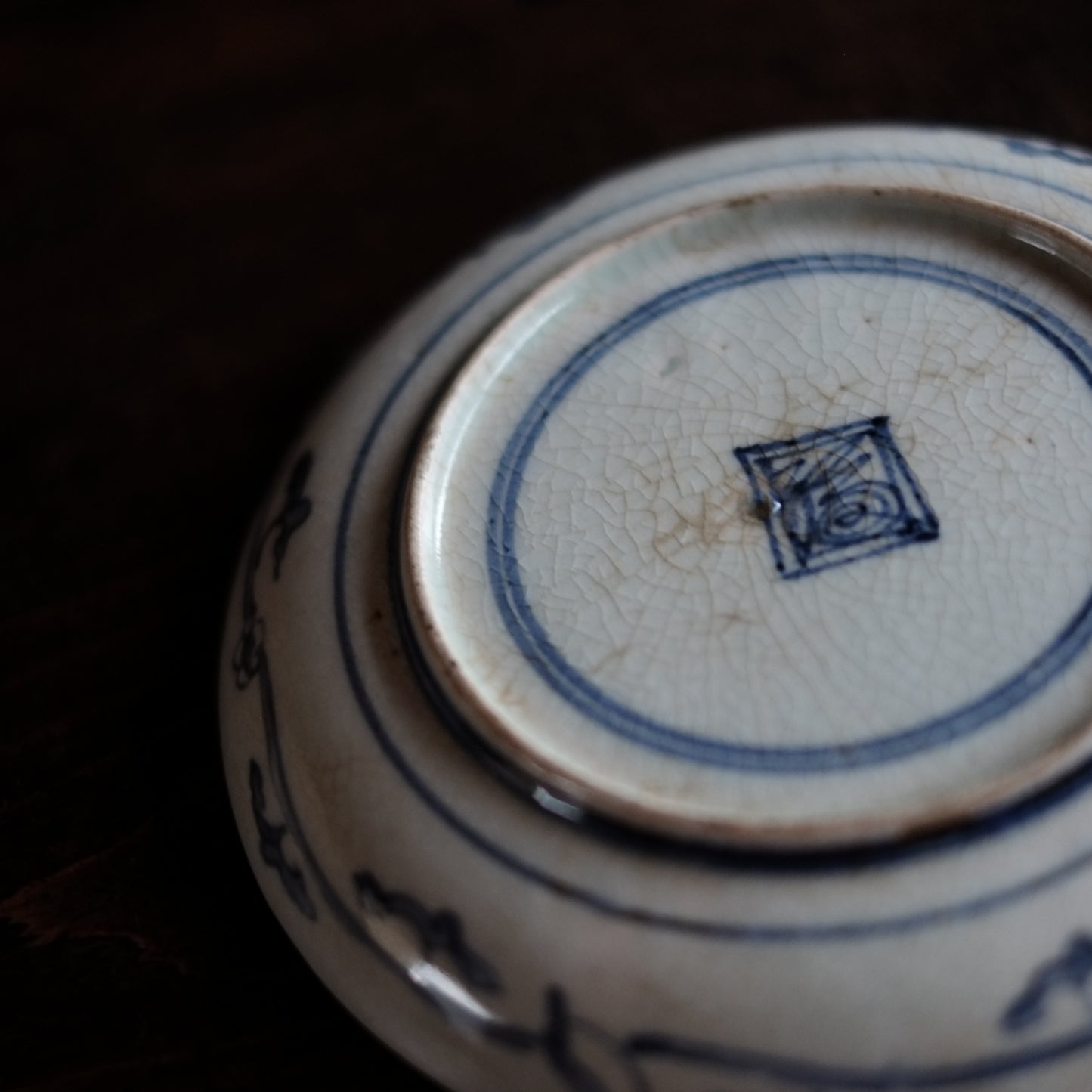 古伊万里　染付　山水鳥舟図　5.5寸皿　平皿　(江戸中期-18世紀末)