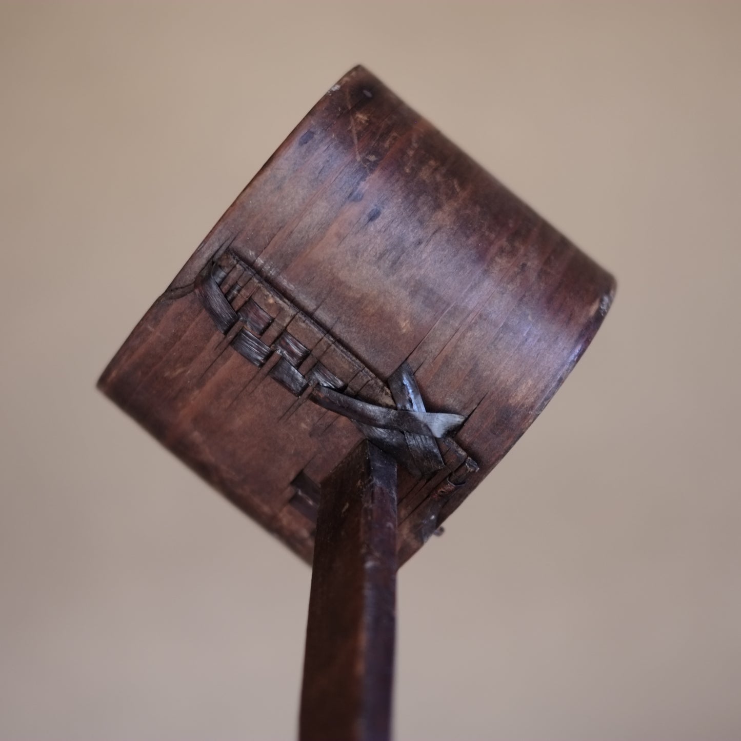 時代　白木　樺綴曲木柄杓　掻器(１９世紀)