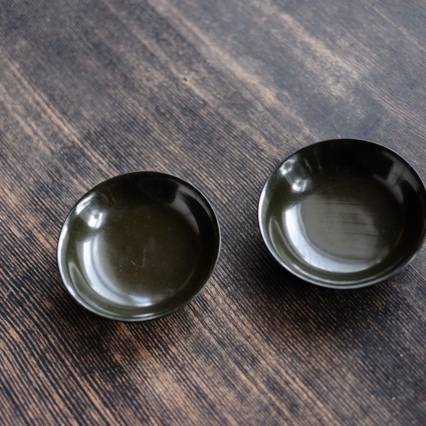 時代　総青漆底黒漆小皿 二客セット   (江戸時代)