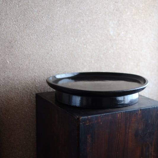 時代 刳抜総黒漆高足盆 (江戸後期-明治時代 19世紀末)