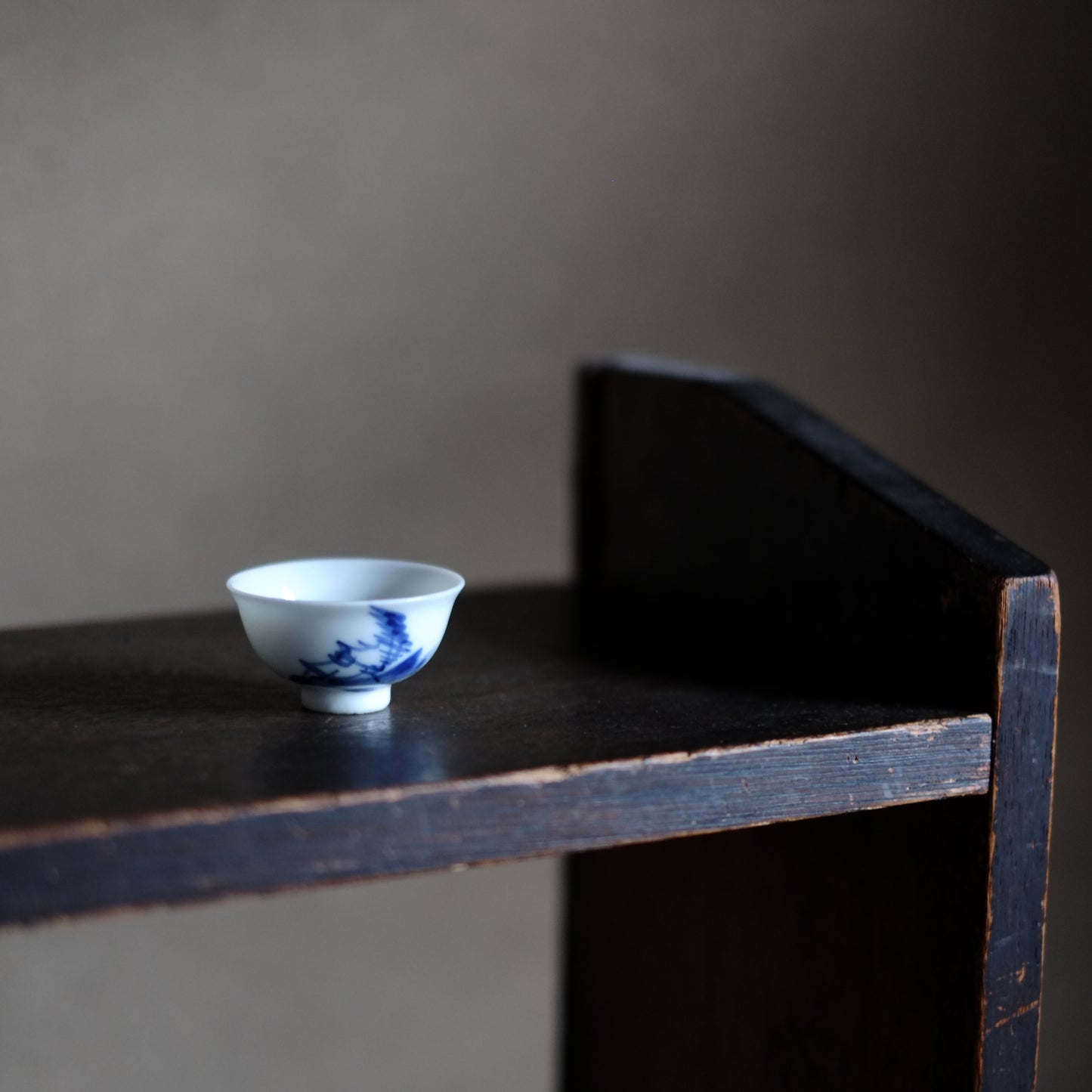 時代　竹編籠　染付茶杯 五客揃付　B