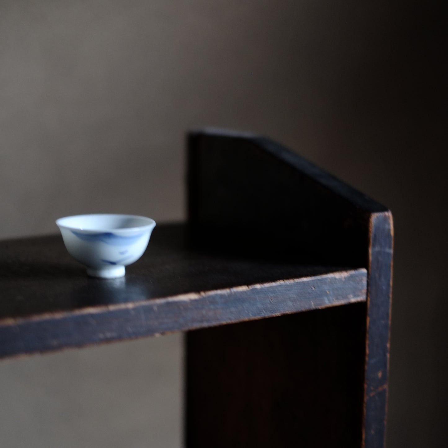 時代　竹編籠　染付茶杯 五客揃付　B