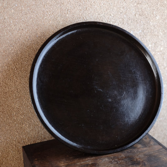 時代　刳抜総黒漆高足盆　(江戸後期-明治時代　19世紀末)