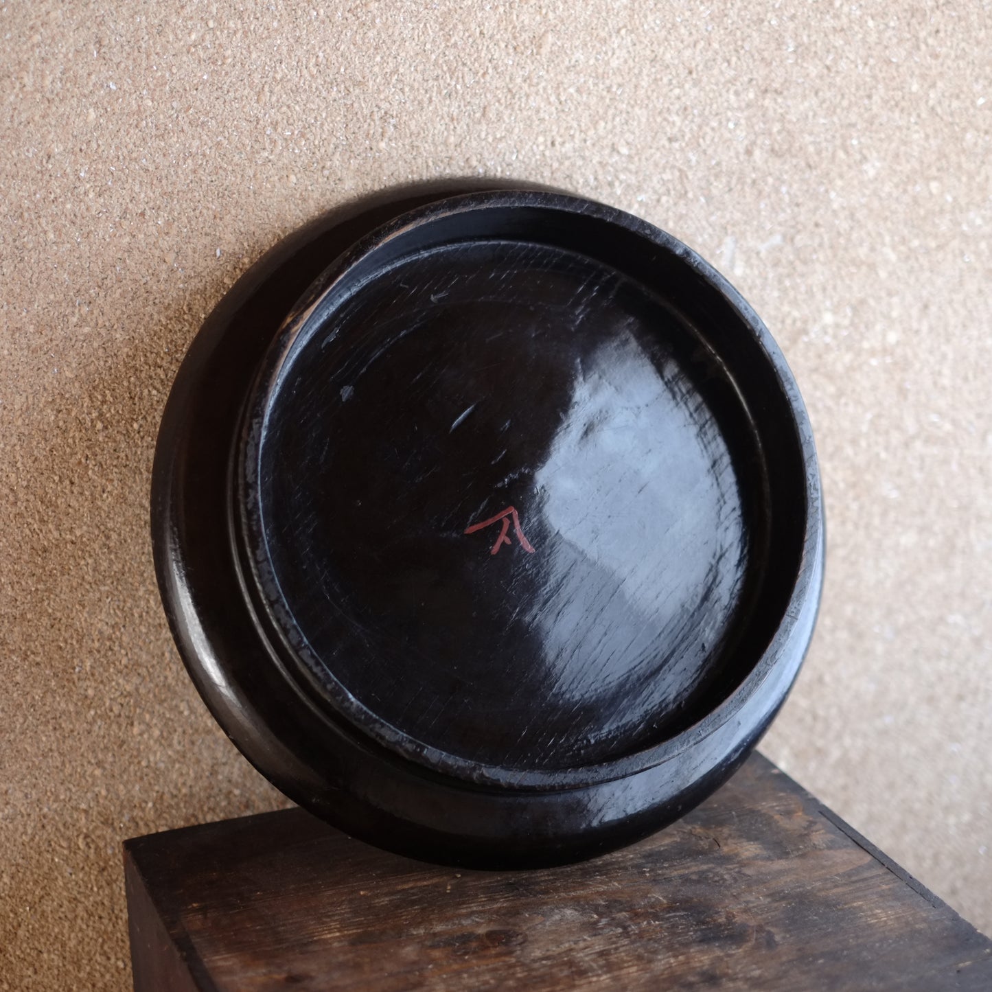 時代　刳抜総黒漆高足盆　(江戸後期-明治時代　19世紀末)