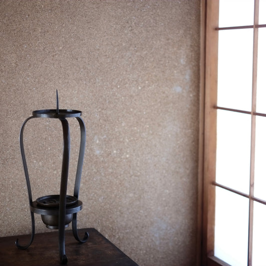 時代 古銅 二段三脚燭台 (明治-大正期頃)