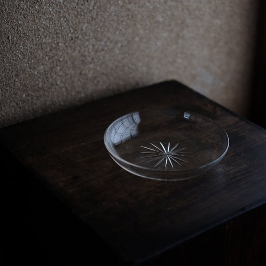 時代 ウランカットガラス 平皿 中 (戦前頃)