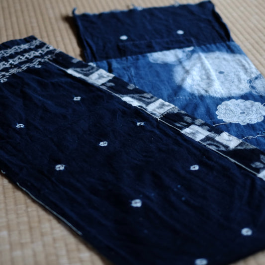 時代 藍染絞り型染め絣刺し子古布