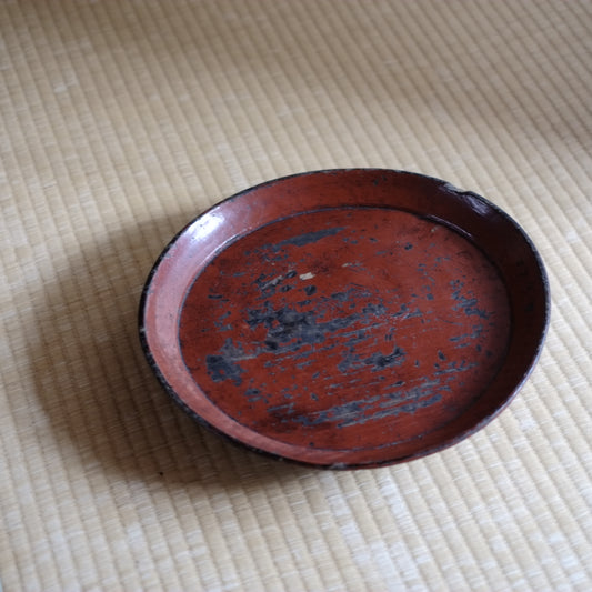 時代 侘赤漆塗高足形丸盆 (江戸時代 18-19世紀)