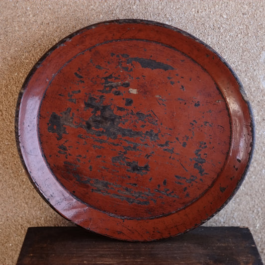 時代　侘赤漆塗高足形丸盆　(江戸時代　18-19世紀)