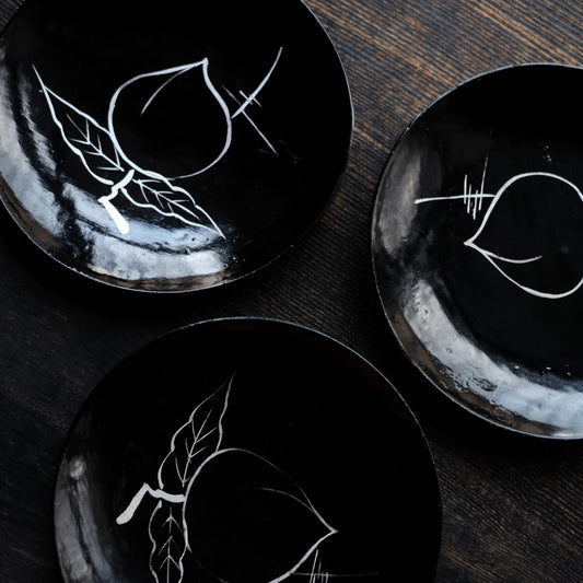 時代 浄法寺塗 山桃図 菓子盆 平皿 (江戸-明治時代)