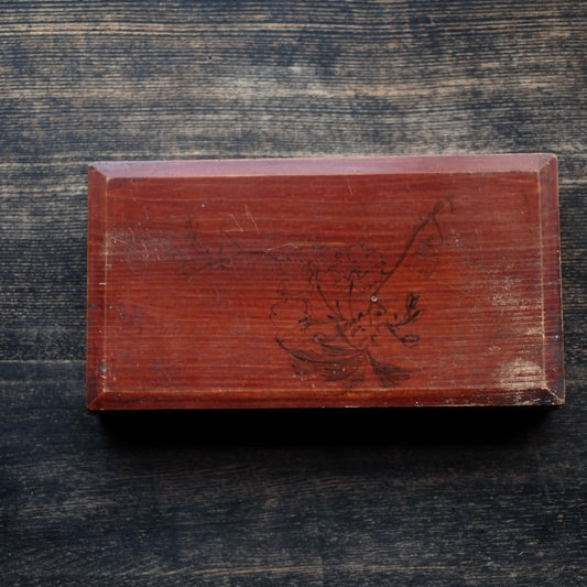 時代 春慶塗墨絵花文蓋付箱