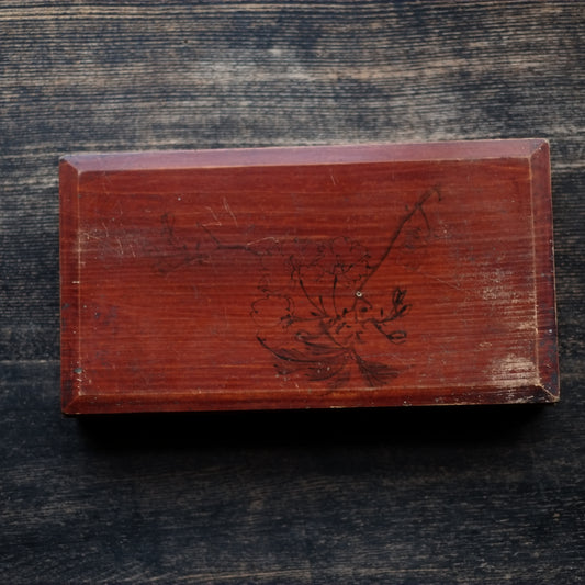 時代 春慶塗墨絵花文蓋付箱