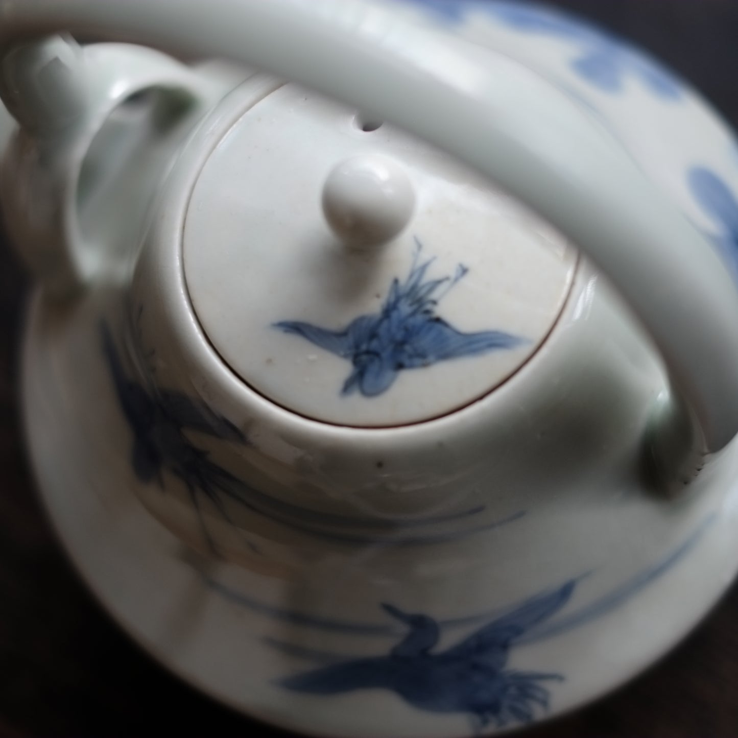 時代　鶴松文染付銚子　　(江戸時代　18-19世紀)