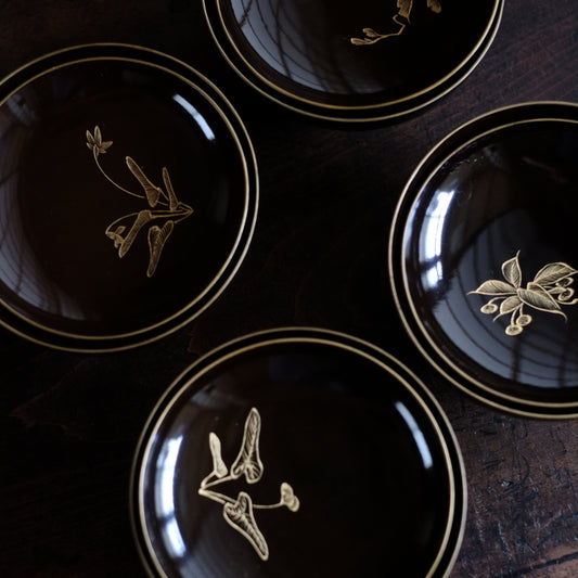 時代 黒漆塗図変内沈金布着 吸物椀 (19世紀末 幕末-明治中期)