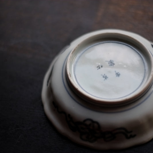 時代 栗図色絵金蘭手 輪花膾皿 (江戸時代)