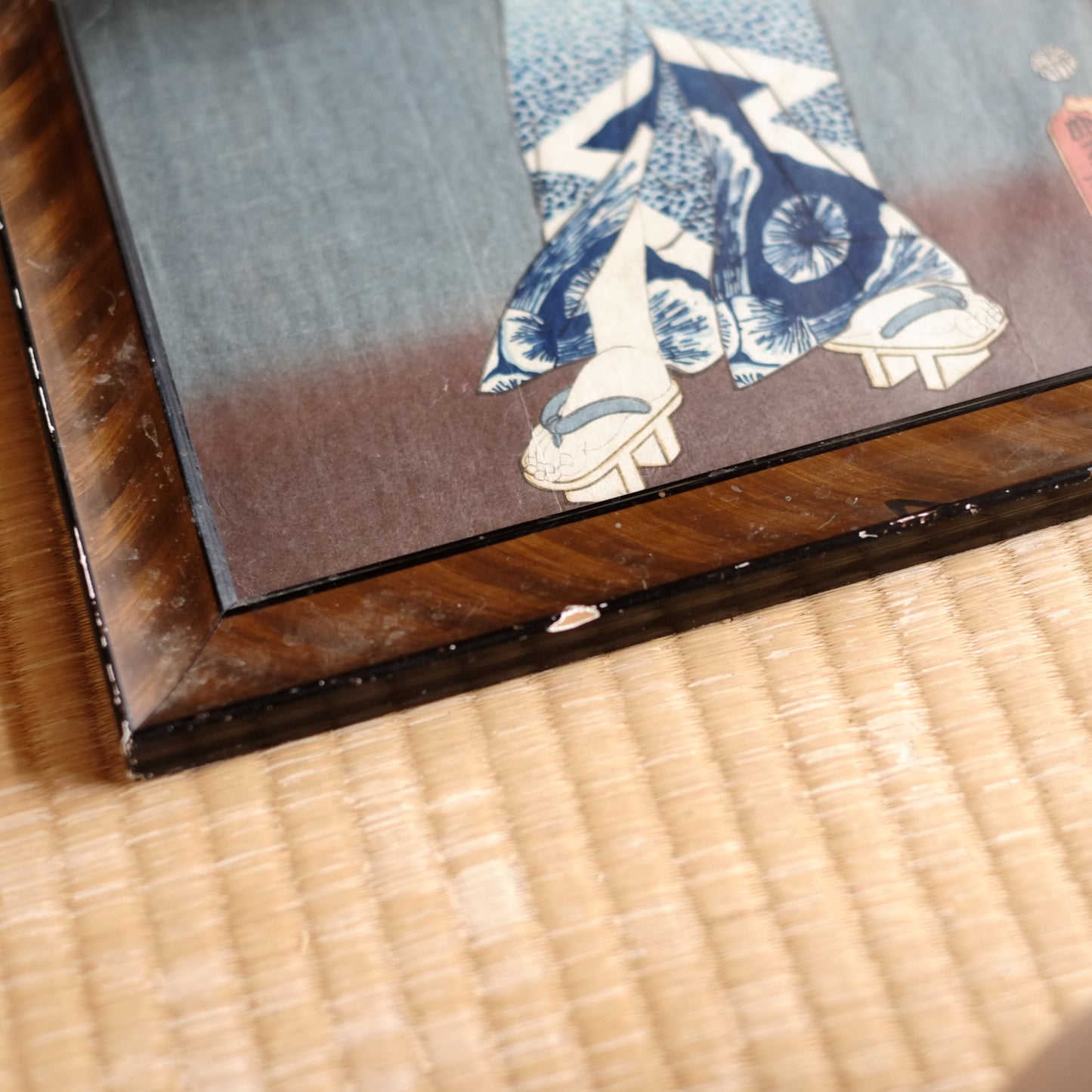 時代　　三代目豊国(歌川国貞)歌舞伎絵浮世絵　手刷木版画　額装(江戸時代)