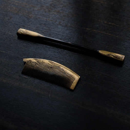 時代 梨地切金山水文蒔絵 櫛・笄 (明治時代)