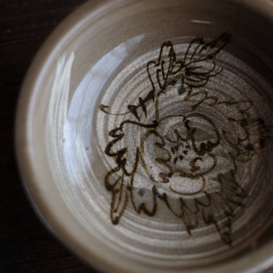 時代　白泥鉄絵草花文皿鉢（江戸後期-明治初期 19世紀)