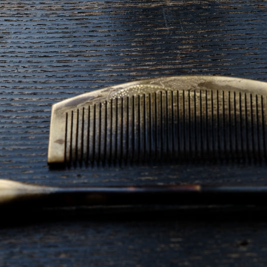 時代 梨地切金山水文蒔絵 櫛・笄 (明治時代)