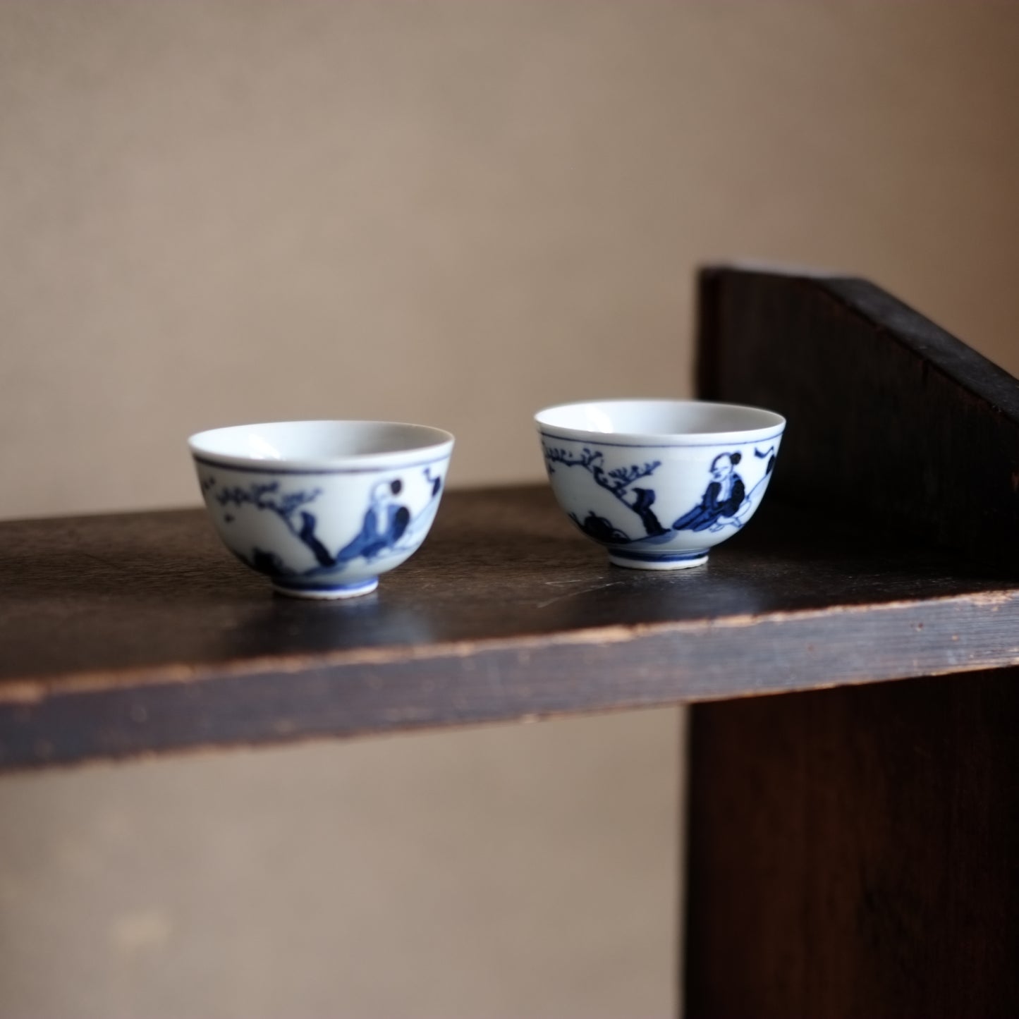 新渡染付　青花　山水図　煎茶杯　盃　(清朝期)