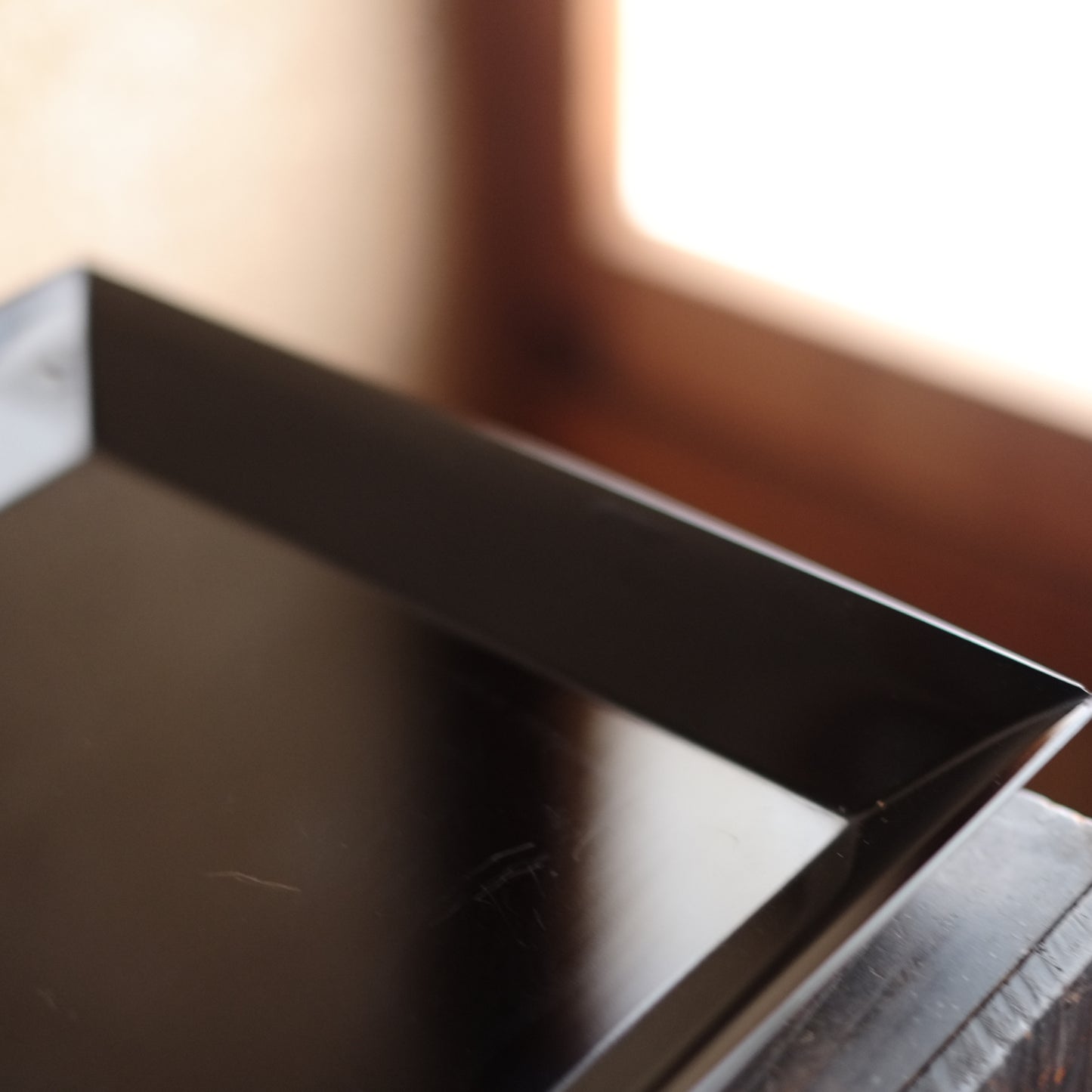 時代　黒漆真塗 裏総梨地 長角盆 対　大・小セット(19–20世紀)