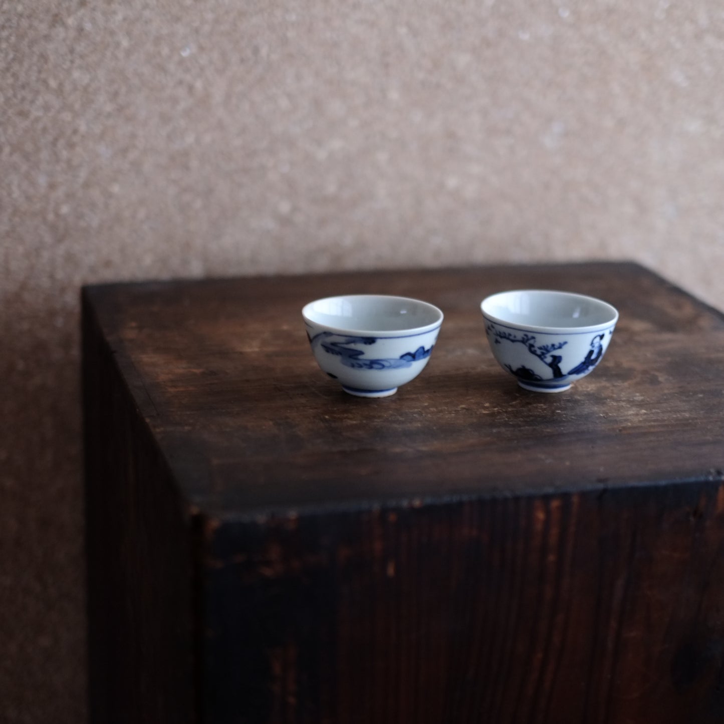 新渡染付　青花　山水図　煎茶杯　盃　(清朝期)