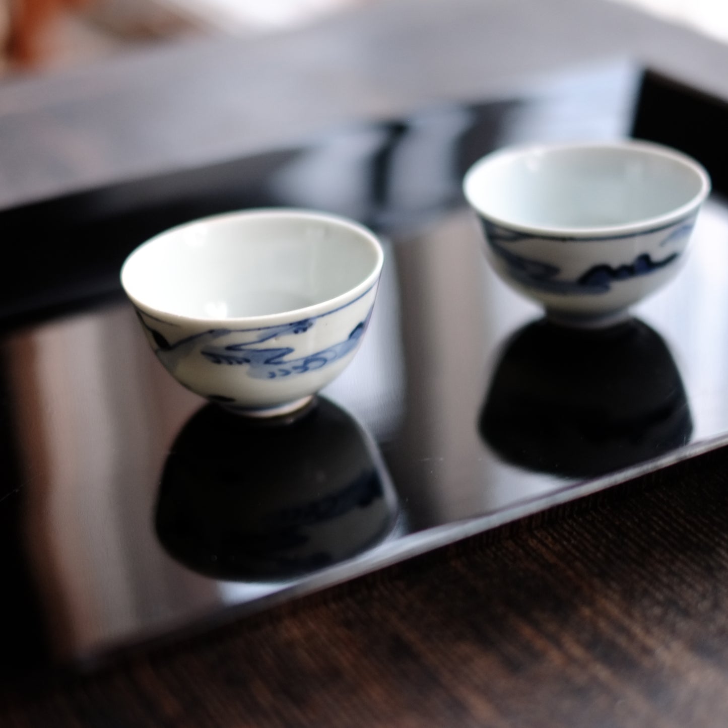 新渡染付　青花　山水図　煎茶杯　盃　(清朝期)