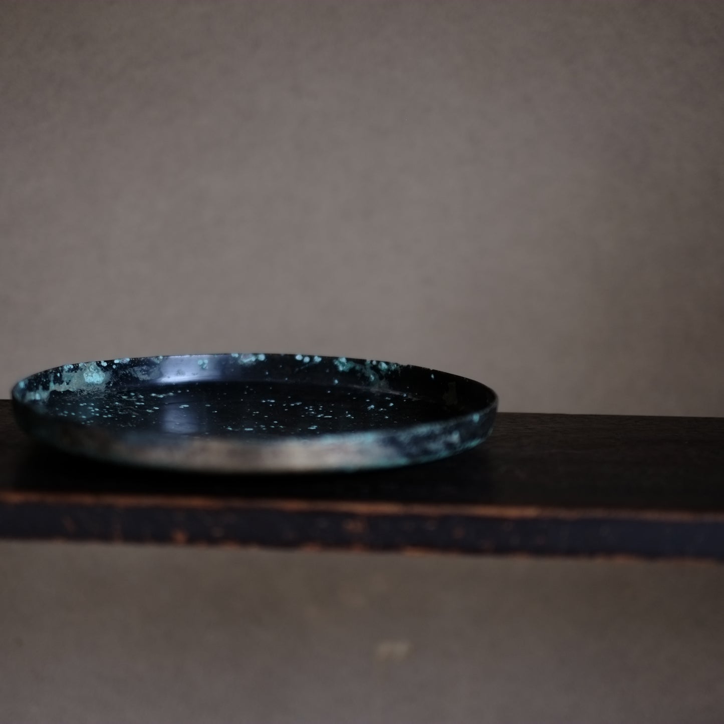 時代　砂張　輪線刻丸盆　菓子盆