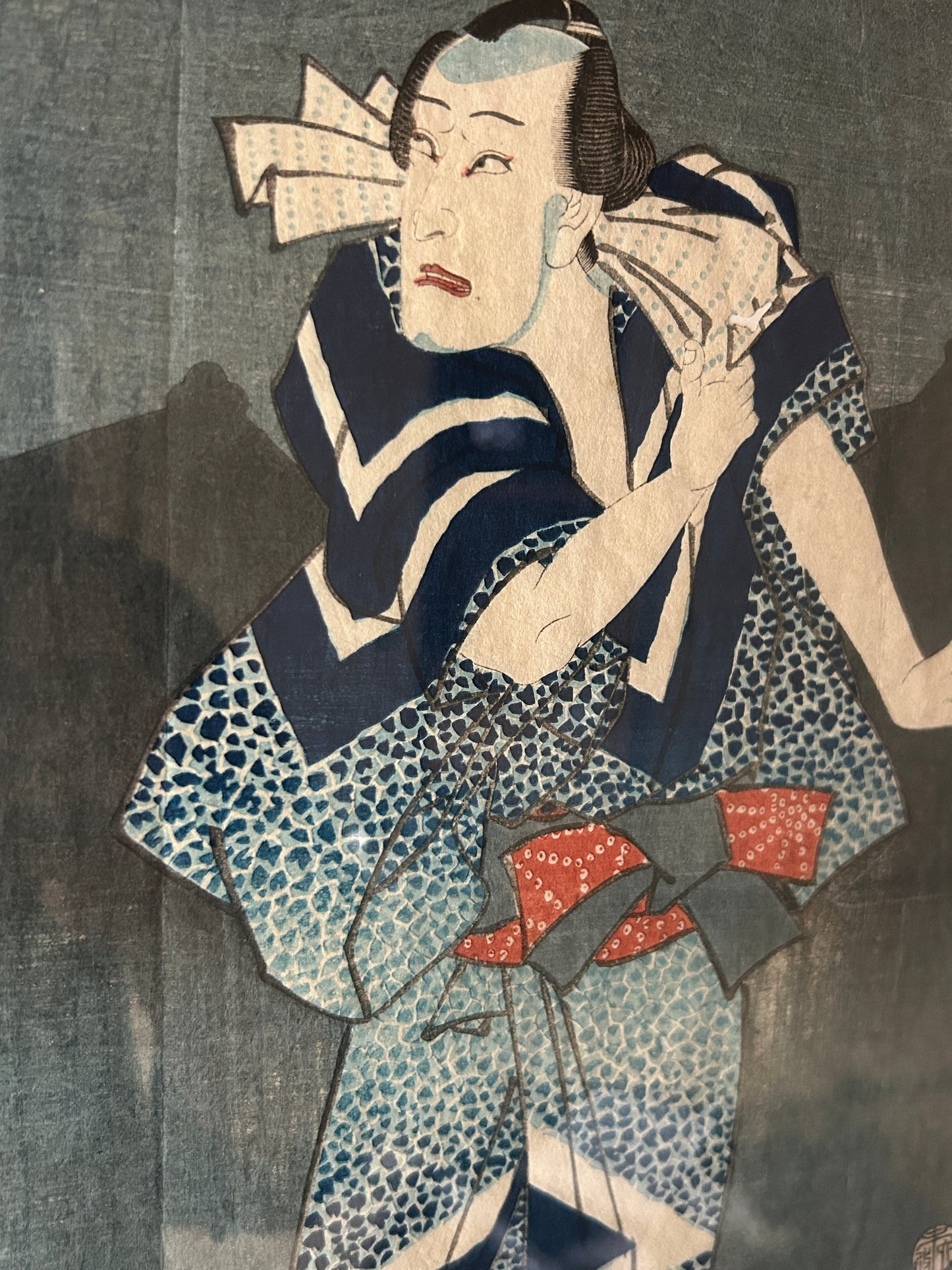 時代　　三代目豊国(歌川国貞)歌舞伎絵浮世絵　手刷木版画　額装(江戸時代)