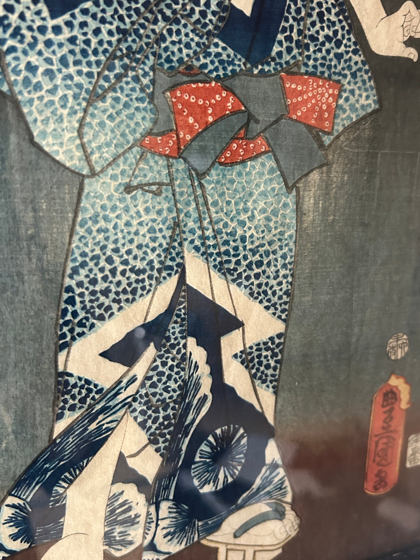 時代　　三代目豊国(歌川国貞)歌舞伎絵浮世絵　手刷木版画　額装(江戸時代)