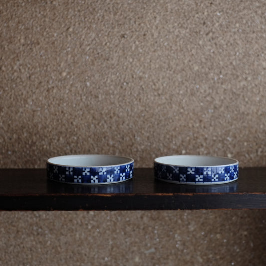 市松文染付 二段重 (江戸後期〜明治初期)