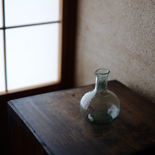 時代吹きガラス 輪線文フラスコ型徳利 (大正期頃)