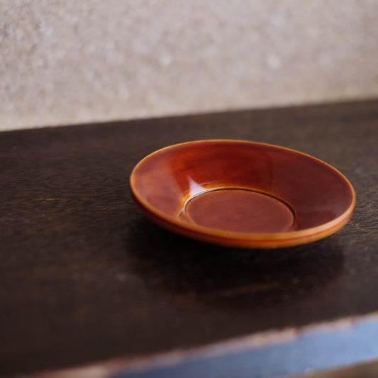 未使用保管品 時代 黄春慶塗 茶托 5客揃 (大正〜昭和初期頃)