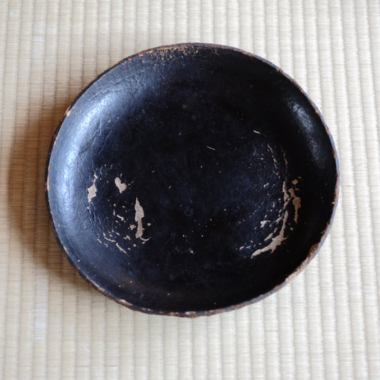 黒侘びた 漆紙皿 見立て盆 繭皿 (明治時代)
