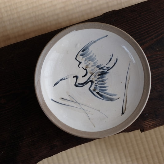 時代 白化粧 白鷺図染付 大皿(昭和期)