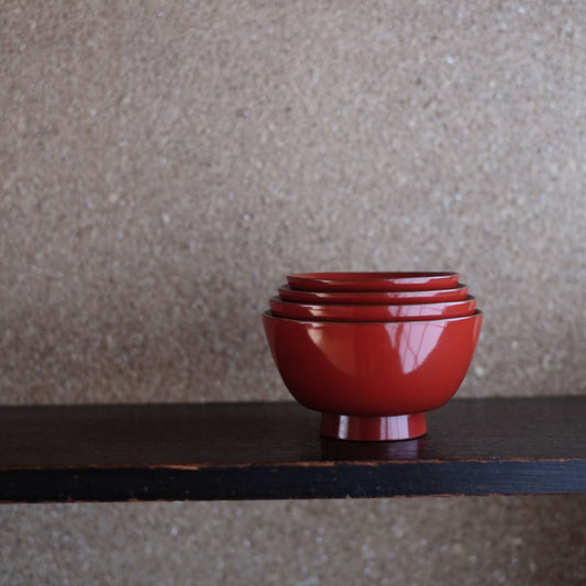 時代 輪島塗 縁金皆朱底黒 四つ椀(明治-大正)