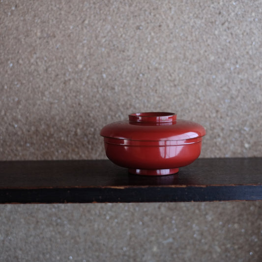 時代 輪島塗 縁金皆朱底黒 蓋付平椀(明治-大正)