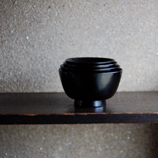 【艶消漆】時代 輪島塗布着堅地 四つ椀 (明治時代)