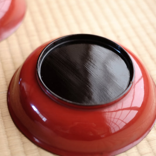 時代 底黒朱漆 端反椿皿 菓子器 銘々皿(明治初期-中期)