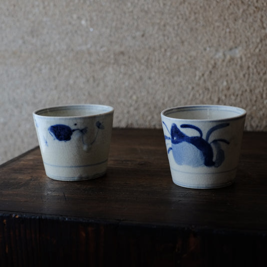 瀬戸太白手　巻貝文　蕎麦猪口　(幕末頃)