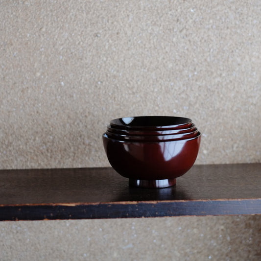 時代 外潤塗内黒漆布着 四ツ椀 (明治初期)