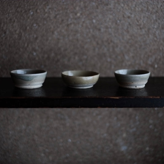 時代デッドストック ビードロ灰釉 小鉢 盃 (昭和初期頃)