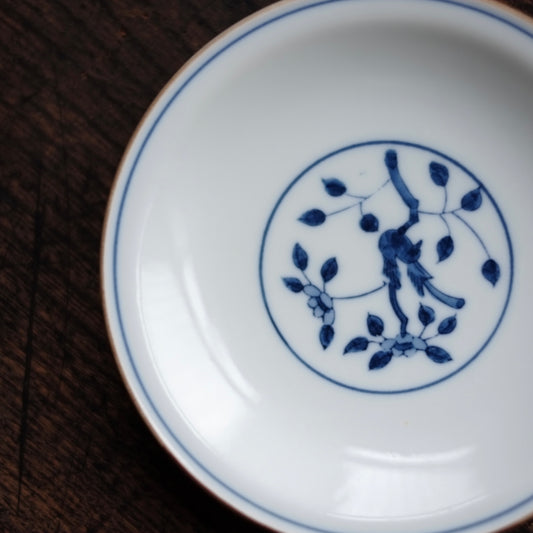 時代 染付 鳥花文平皿 5客揃(大正-昭和初期頃)