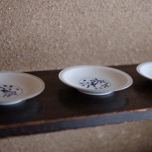 時代 染付 鳥花文平皿 5客揃(大正-昭和初期頃)